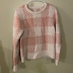 J Crew Pink and White Gingham Sweater Size M